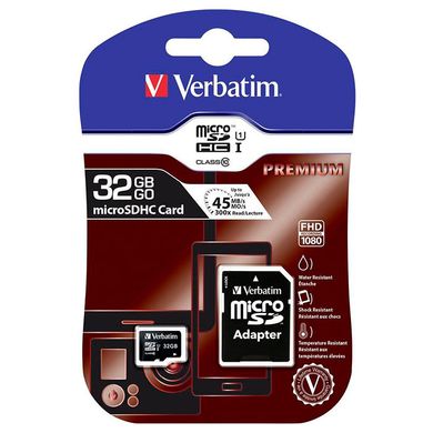 MicroSDHC 32GB Карта памяти Verbatim (класc 10) c адаптером 44083