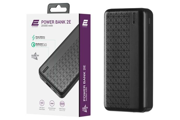 Зовнішній акумулятор (Power Bank) 2E Geometry 20000мА·год 18Вт PD, QC, чорний 2E-PB2072PD-BLACK