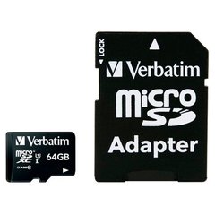 MicroSDHC 64GB Карта памяти Verbatim (класc 10) c адаптером 44084