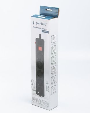 Мережевий фільтр Gembird SPG5-G-10B-PRO чорний, 3 м кабель, 5 розеток