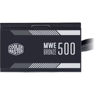 500W Блок живлення Cooler Master MWE 500 Bronze V2,500W,12cm fan,eff. >85%,80+ Bronze,24+8pin(4+4),4xMolex,6xSATA,2xPCIe 8pin(6+2),Retail MPE-5001-ACAAB-EU