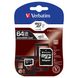MicroSDHC 64GB Карта памяти Verbatim (класc 10) c адаптером 44084