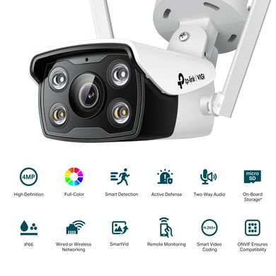 IP-Камера TP-LINK VIGI C340-W-4, PoE, 4Мп, 4 мм, WiFi, H265+, IP66, Bullet, кольорове нічне бачення, зовнішня VIGI C340-W(4mm)