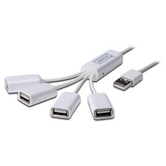 Концентратор USB 2.0, Digitus 4 порта, пассивный, White/ Белый DA-70216