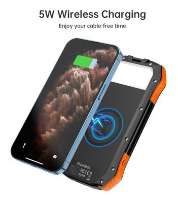 Зовнішній акумулятор (Power Bank) Choetech B659 10000 mAh, 10Вт, сонячна панель, QI, LED лампа B659-OR