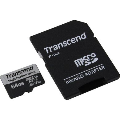 MicroSDXC 64GB Карта памяти Transcend 64GB microSDXC C10 UHS-I U3 A2 R100/W85MB/s + SD TS64GUSD330S