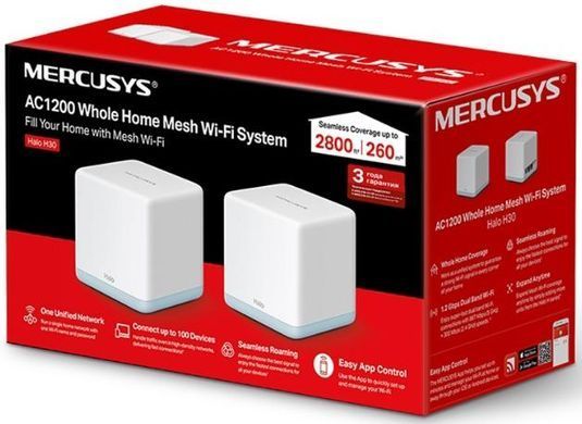Домашня Mesh Wi-Fi система Mercusys Halo H30 (2-pack) AC1200, 2xFE LAN/WAN