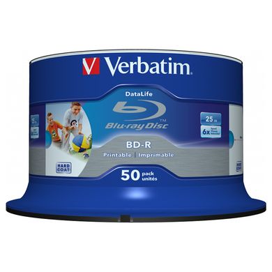 BD-R Диск Verbatim BD-R SINGLE LAYER DATALIFE HTL 25GB 6X WIDE PRINTABLE NO ID (Шпиндель-50шт)