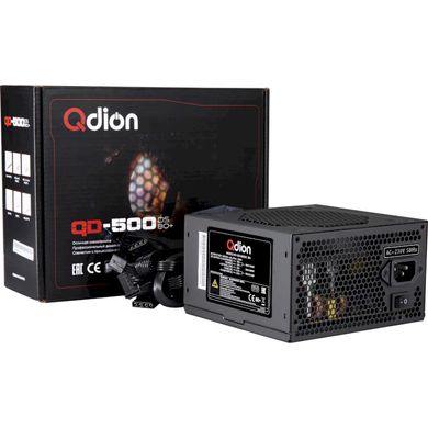 500W Блоки живлення для ПК Qdion QD-500DS 80+ 12cm FAN(Black),24+4pin, CPU4+ 4, PCI-E 6+2pin,3*sata,2*molex,1*fdd QD-500DS 80+