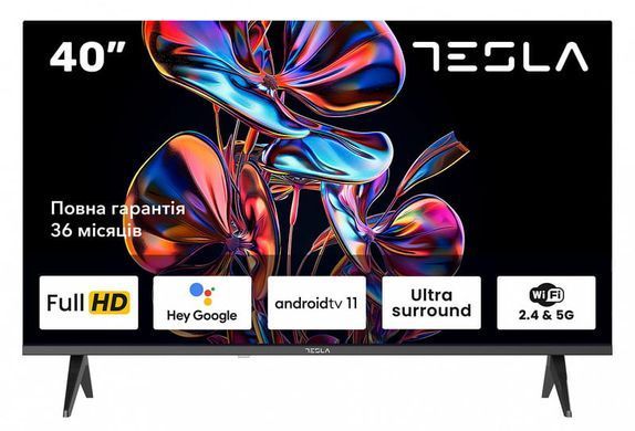 Телевізор Tesla 40E635BFS 40"/ Full HD (1920х1080)/ 60 Гц/ Smart TV/ 2 х 10 Вт/ wi-fi/ bluetooth/ Android TV/ чорний